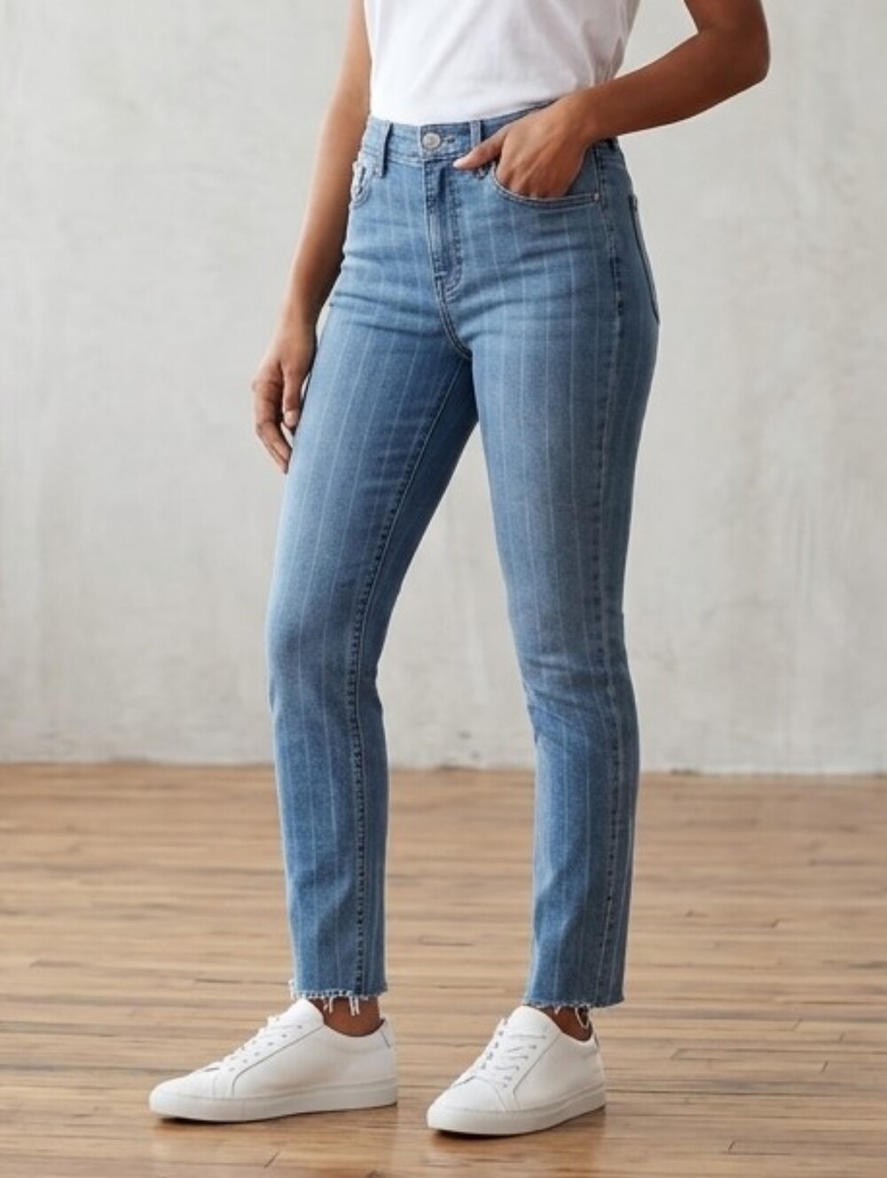 Express High-Rise Straight Leg Pin Stripe Jeans